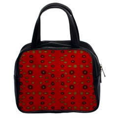 Brown Circle Pattern On Red Classic Handbags (2 Sides) by BrightVibesDesign