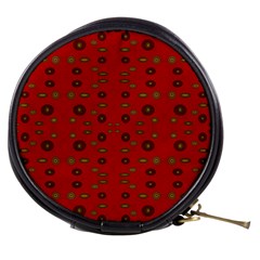 Brown Circle Pattern On Red Mini Makeup Bags by BrightVibesDesign