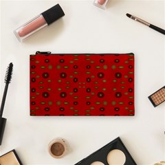 Brown Circle Pattern On Red Cosmetic Bag (small)  by BrightVibesDesign