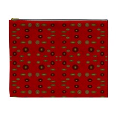 Brown Circle Pattern On Red Cosmetic Bag (xl) by BrightVibesDesign