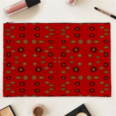 Brown Circle Pattern On Red Cosmetic Bag (xxl)  by BrightVibesDesign