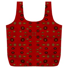 Brown Circle Pattern On Red Full Print Recycle Bags (l)  by BrightVibesDesign