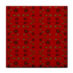 Brown Circle Pattern On Red Tile Coasters by BrightVibesDesign