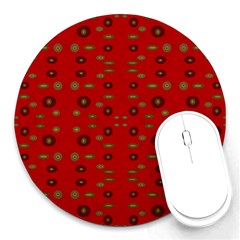 Brown Circle Pattern On Red Round Mousepads by BrightVibesDesign