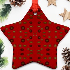 Brown Circle Pattern On Red Ornament (star) by BrightVibesDesign