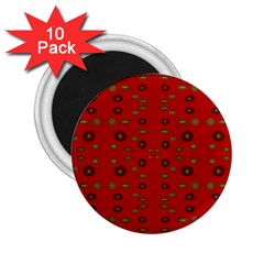 Brown Circle Pattern On Red 2 25  Magnets (10 Pack)  by BrightVibesDesign