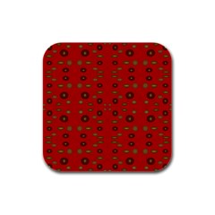 Brown Circle Pattern On Red Rubber Square Coaster (4 Pack)  by BrightVibesDesign