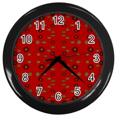 Brown Circle Pattern On Red Wall Clocks (black) by BrightVibesDesign