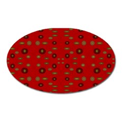 Brown Circle Pattern On Red Oval Magnet by BrightVibesDesign