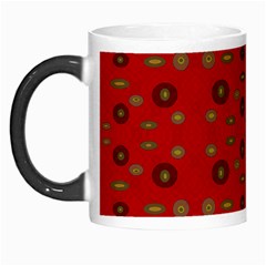 Brown Circle Pattern On Red Morph Mugs by BrightVibesDesign