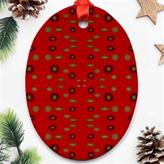 Brown Circle Pattern On Red Oval Ornament (two Sides) by BrightVibesDesign