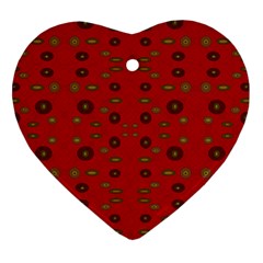 Brown Circle Pattern On Red Heart Ornament (two Sides) by BrightVibesDesign