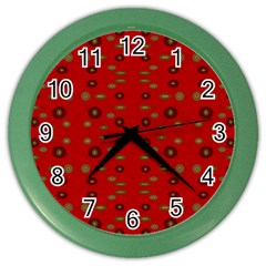 Brown Circle Pattern On Red Color Wall Clocks by BrightVibesDesign