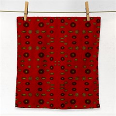 Brown Circle Pattern On Red Face Towel by BrightVibesDesign