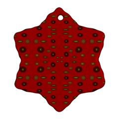 Brown Circle Pattern On Red Ornament (snowflake) by BrightVibesDesign