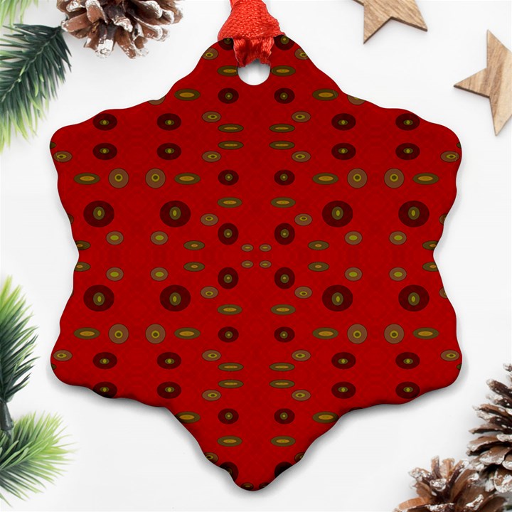 Brown Circle Pattern On Red Ornament (Snowflake)