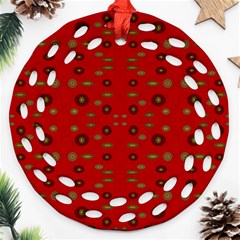 Brown Circle Pattern On Red Round Filigree Ornament (two Sides) by BrightVibesDesign