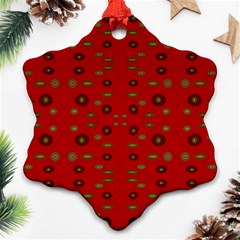 Brown Circle Pattern On Red Snowflake Ornament (two Sides) by BrightVibesDesign