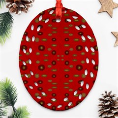 Brown Circle Pattern On Red Oval Filigree Ornament (two Sides) by BrightVibesDesign