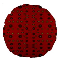 Brown Circle Pattern On Red Large 18  Premium Round Cushions by BrightVibesDesign