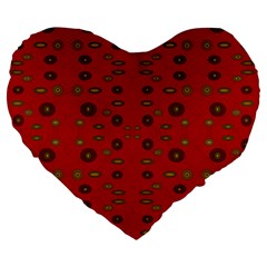 Brown Circle Pattern On Red Large 19  Premium Heart Shape Cushions by BrightVibesDesign