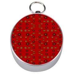 Brown Circle Pattern On Red Silver Compasses by BrightVibesDesign