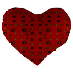 Brown Circle Pattern On Red Large 19  Premium Flano Heart Shape Cushions by BrightVibesDesign