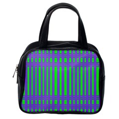 Bright Green Purple Stripes Pattern Classic Handbags (one Side) by BrightVibesDesign