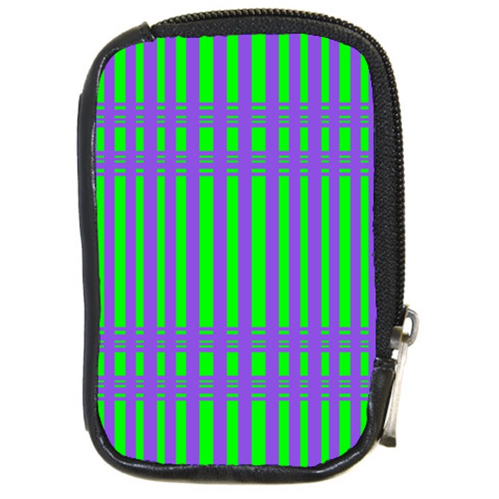 Bright Green Purple Stripes Pattern Compact Camera Cases