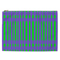 Bright Green Purple Stripes Pattern Cosmetic Bag (xxl)  by BrightVibesDesign