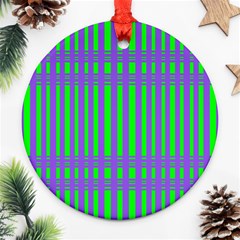 Bright Green Purple Stripes Pattern Ornament (round) by BrightVibesDesign