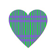 Bright Green Purple Stripes Pattern Heart Magnet by BrightVibesDesign