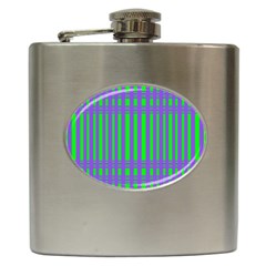 Bright Green Purple Stripes Pattern Hip Flask (6 Oz) by BrightVibesDesign