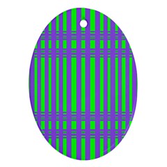 Bright Green Purple Stripes Pattern Oval Ornament (two Sides) by BrightVibesDesign