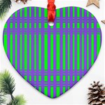 Bright Green Purple Stripes Pattern Heart Ornament (Two Sides) Front