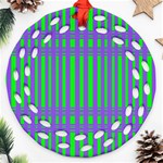 Bright Green Purple Stripes Pattern Ornament (Round Filigree) Front