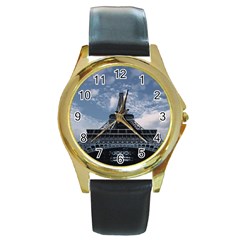 Eiffel Tower France Landmark Round Gold Metal Watch by Celenk