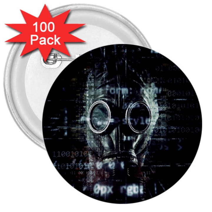 Gas Mask Contamination Contaminated 3  Buttons (100 pack) 