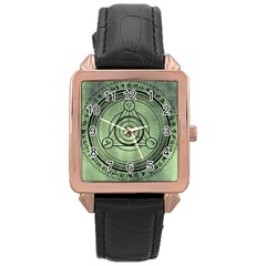 Rune Geometry Sacred Mystic Rose Gold Leather Watch  by Celenk