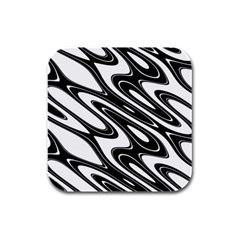 Black And White Wave Abstract Rubber Square Coaster (4 Pack)  by Celenk