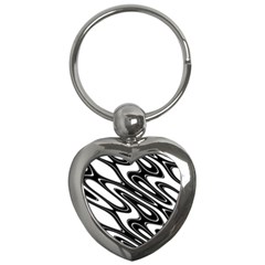 Black And White Wave Abstract Key Chains (heart)  by Celenk