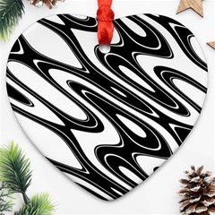 Black And White Wave Abstract Heart Ornament (two Sides) by Celenk