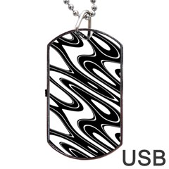 Black And White Wave Abstract Dog Tag Usb Flash (two Sides) by Celenk