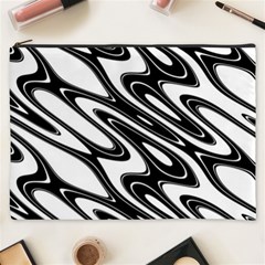 Black And White Wave Abstract Cosmetic Bag (xxxl)  by Celenk