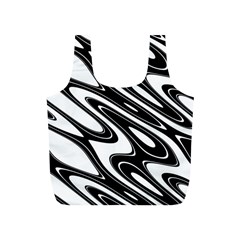 Black And White Wave Abstract Full Print Recycle Bags (s)  by Celenk