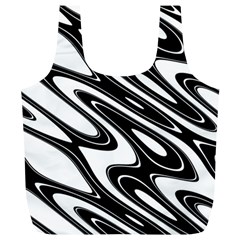 Black And White Wave Abstract Full Print Recycle Bags (l)  by Celenk