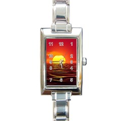 Sunset Ocean Nature Sea Landscape Rectangle Italian Charm Watch by Celenk