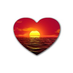 Sunset Ocean Nature Sea Landscape Rubber Coaster (heart)  by Celenk