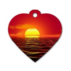 Sunset Ocean Nature Sea Landscape Dog Tag Heart (one Side)