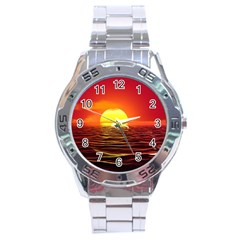 Sunset Ocean Nature Sea Landscape Stainless Steel Analogue Watch by Celenk